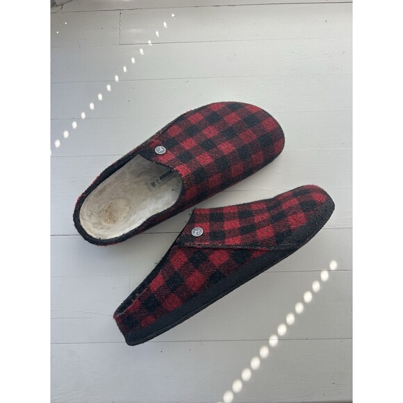 Birkenstock Zermatt Shearling Red & Black Plaid Wool Felt Slippers Size 44/M11 main image 4